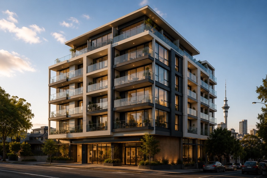 Modern mixed use building in Mount Eden