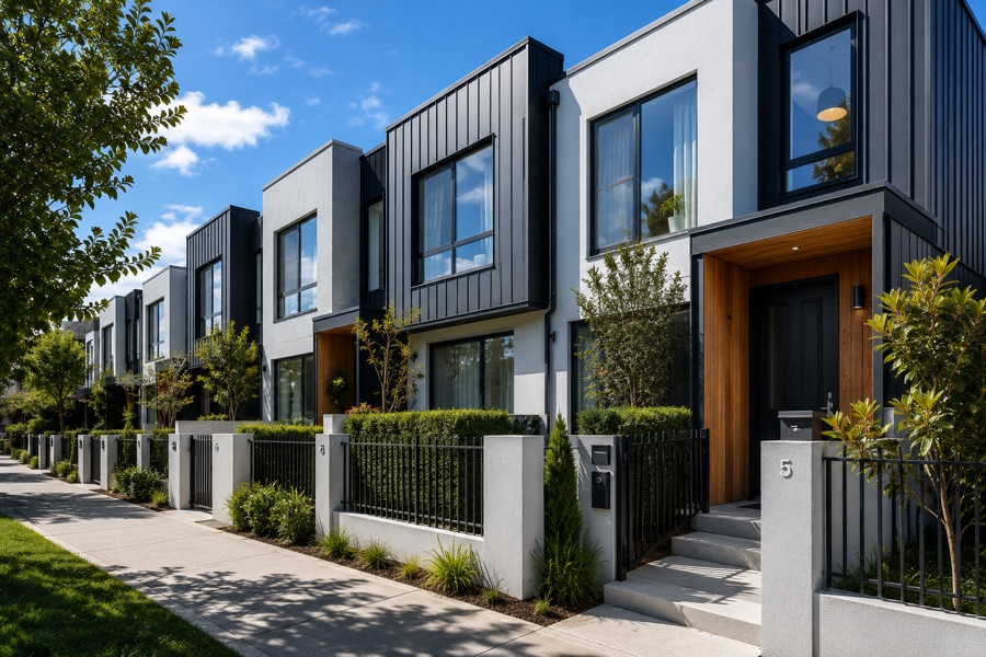 A row of six new townhouses in Ponsonby