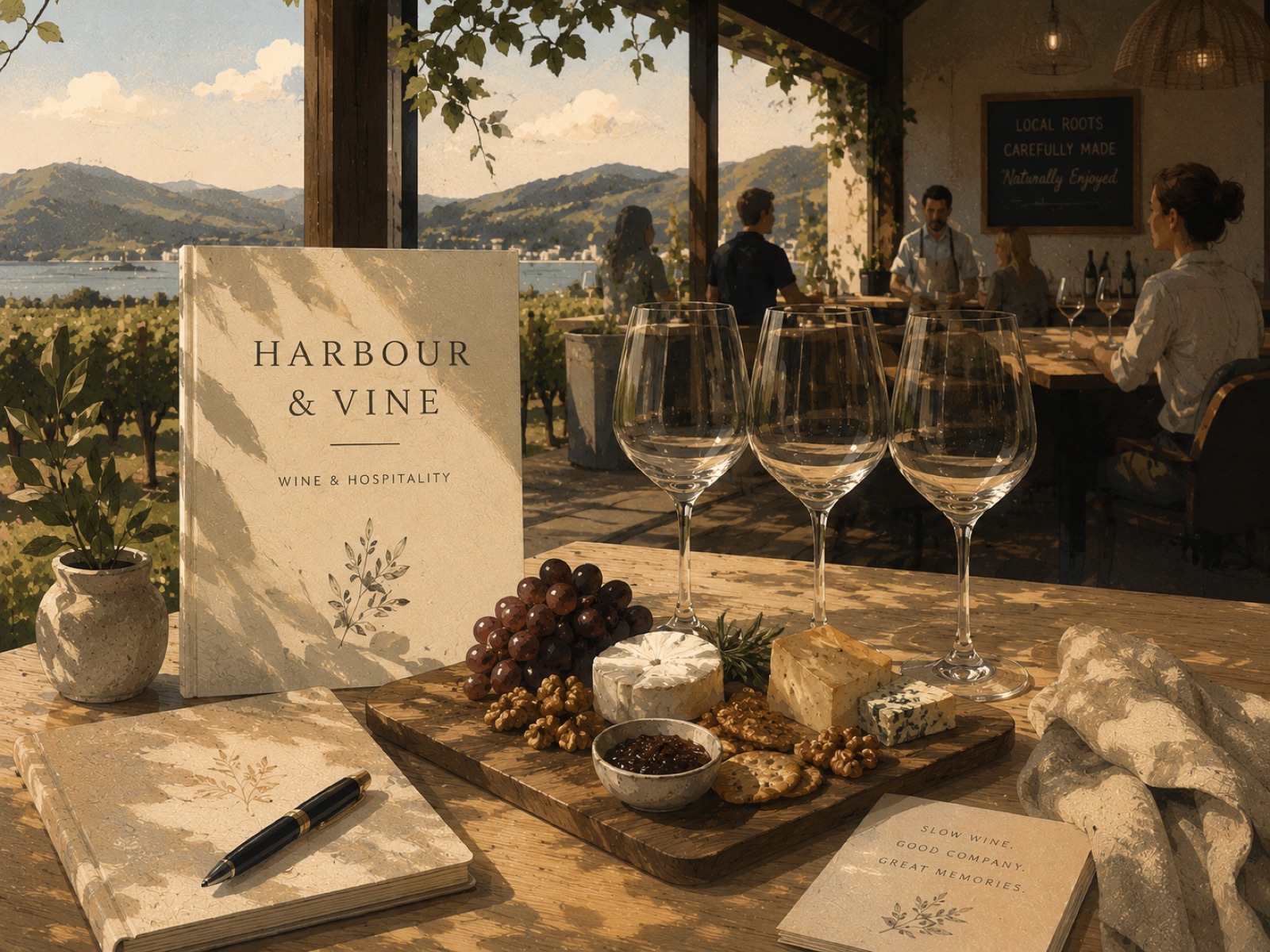 Harbour & Vine brand collateral at the vineyard