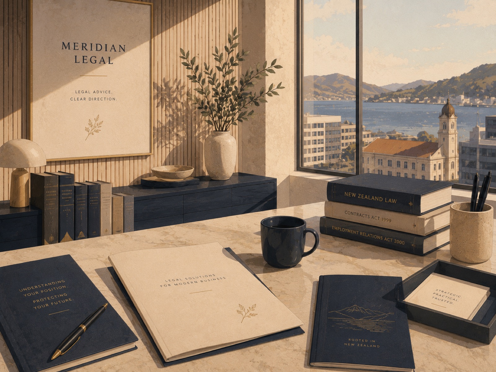 Meridian Legal brand collateral in the office